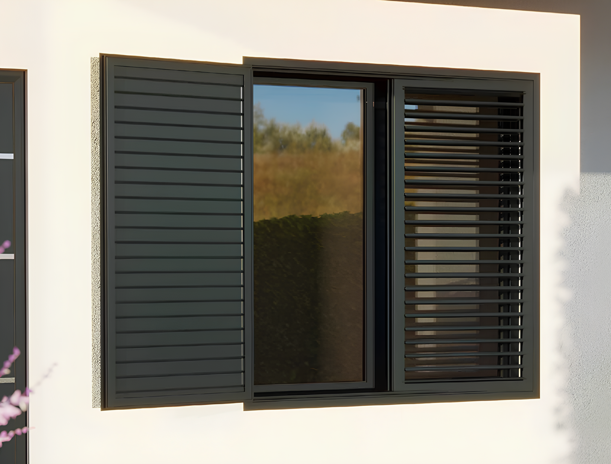 Volet battant avec pré-cadre et brise soleil orientable