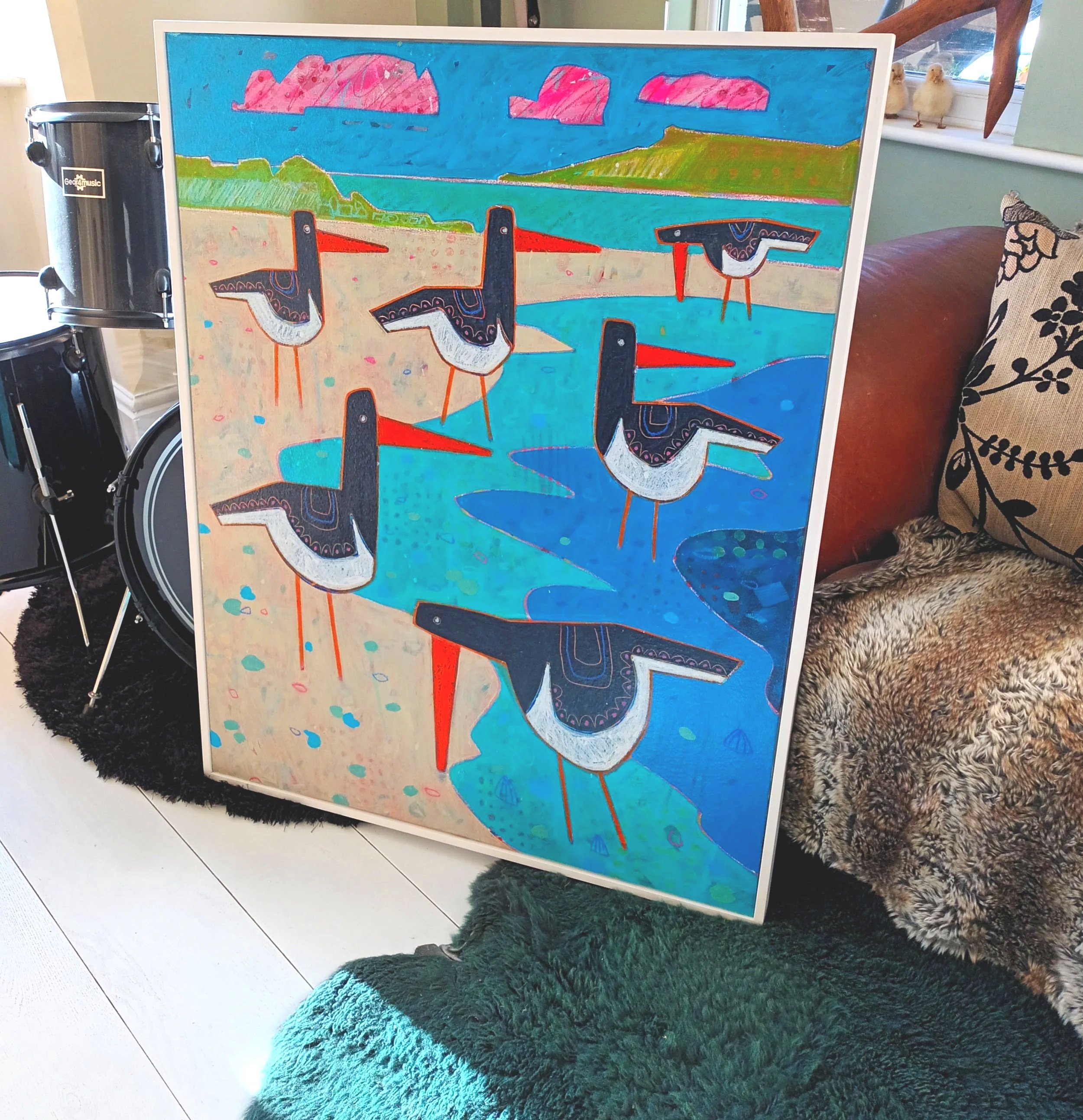 Six Oystercatchers, Giclee Print 12 X 16 in £65.00