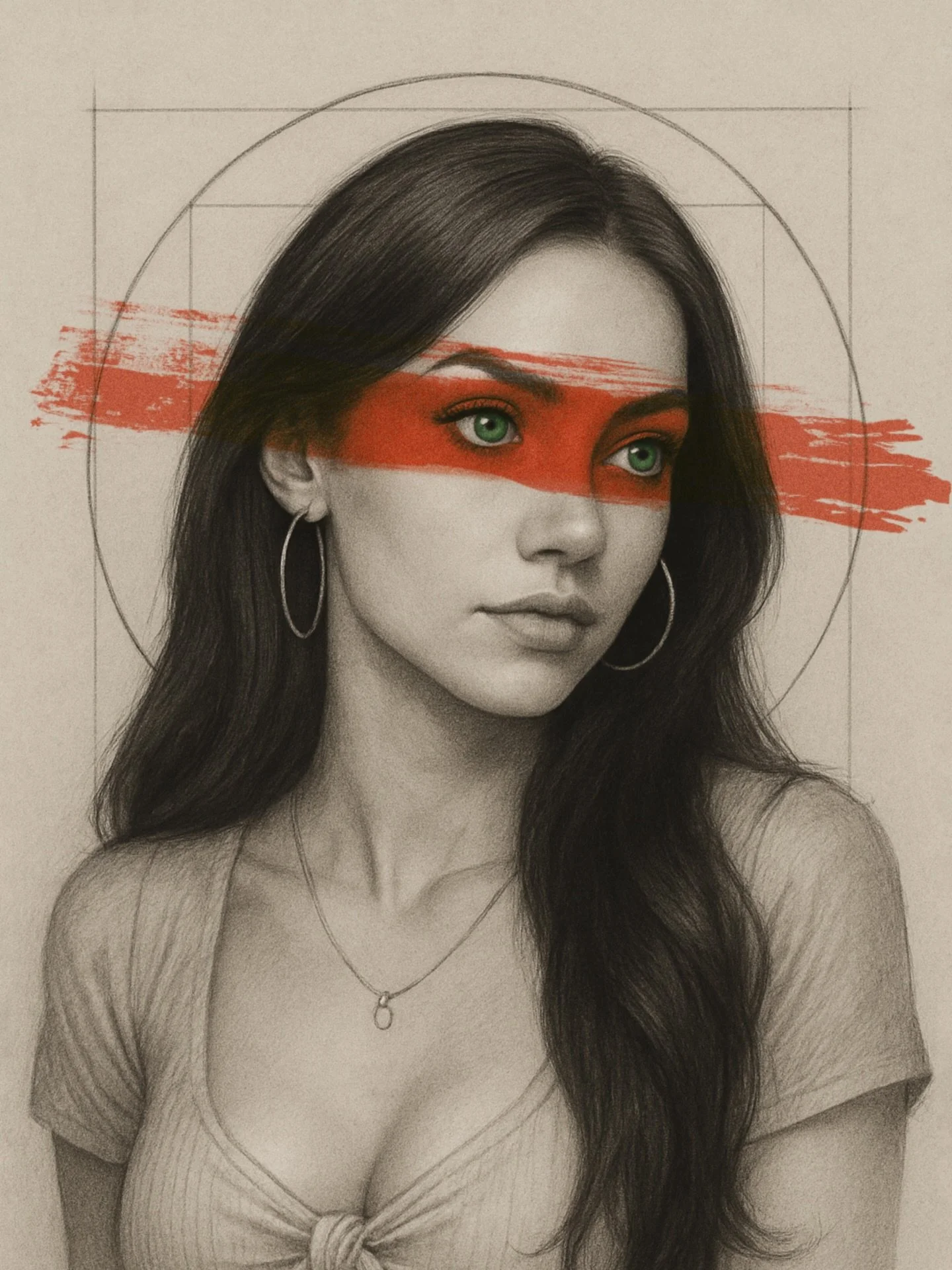 Silentium &ndash; Genesis Edition
&ldquo;The red stroke rests gently across her eyes,
not to harden her, but to remind her of what she has felt.
Here, fire is softness, awake, attentive, enduring.&rdquo;