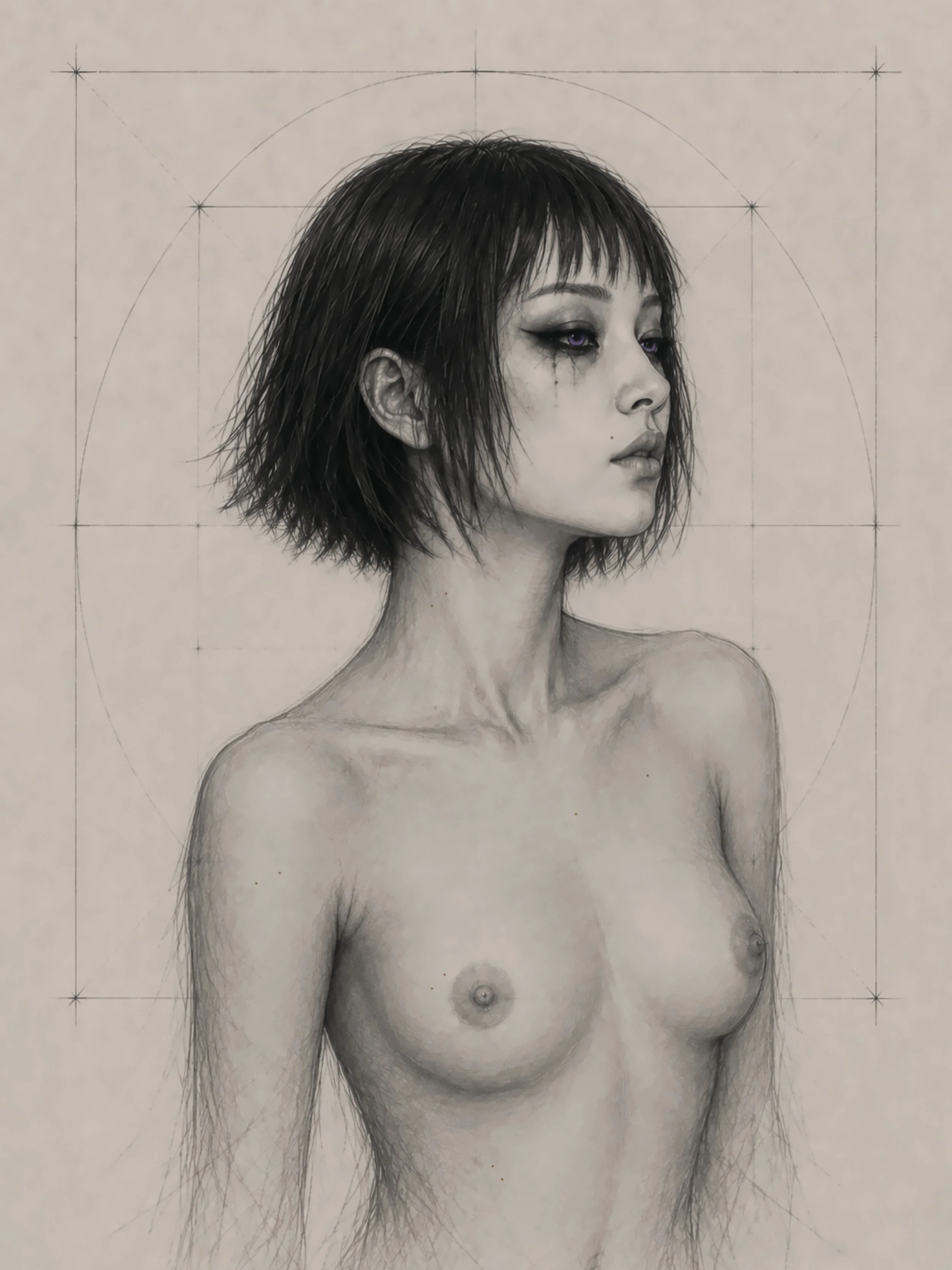 SILENT FACES &mdash; REBORN &mdash; #03

#KAORI

&bull; MEDIUM
Graphite study, digital-assisted composition, fine-art print &amp; hand-finished intervention

&bull; CONCEPT
She exists on the boundary between presence and withdrawal. Her gaze never me