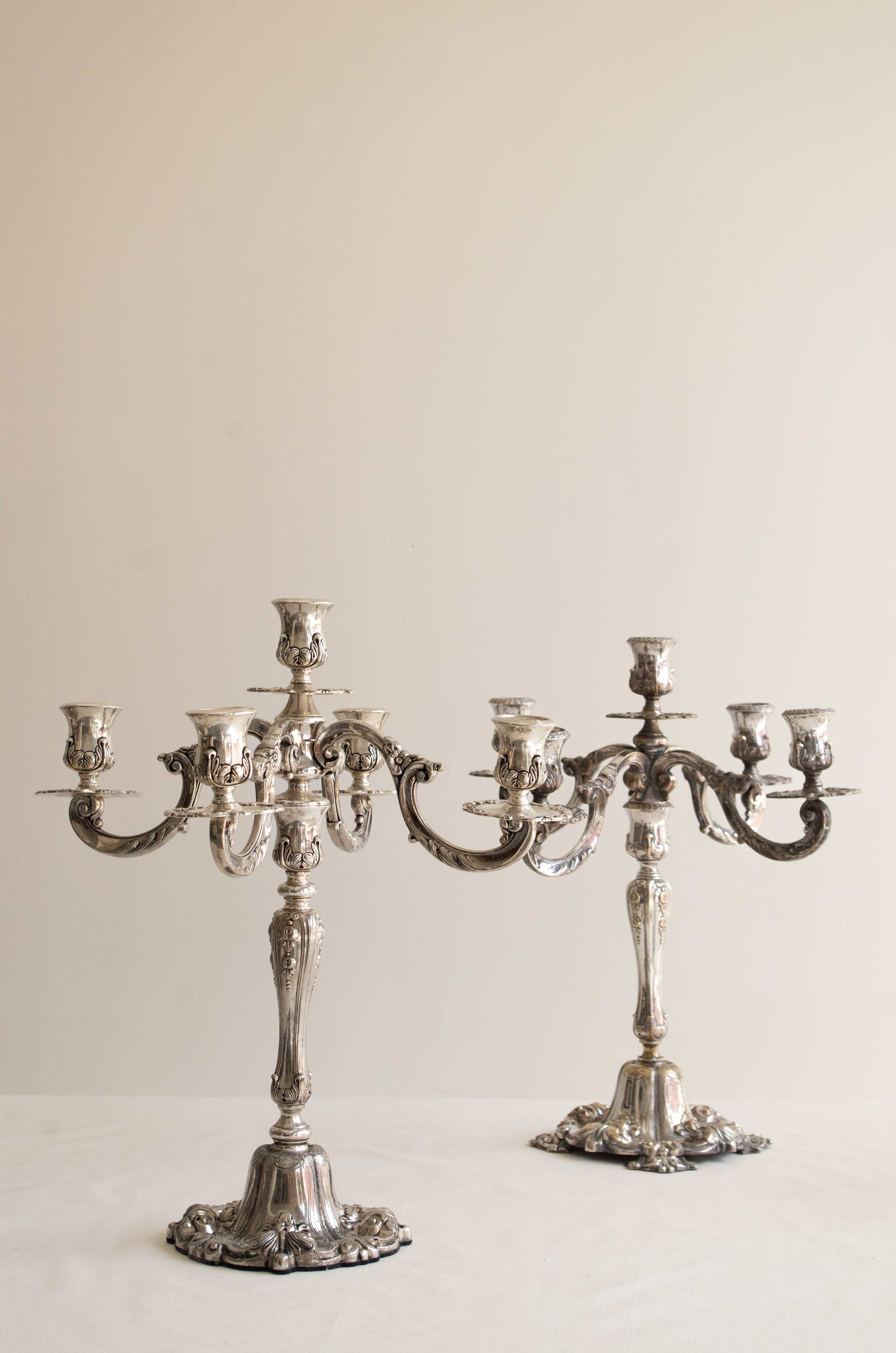 Ornate Silver-Plated Candelabras - Pair