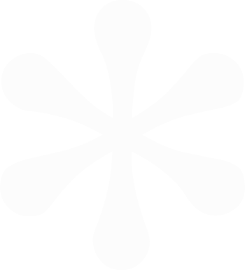 A stylized flower-like shape with rounded petals arranged in a symmetrical pattern on a black background.