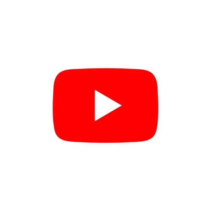 YouTube logo with a red play button icon on a white background.