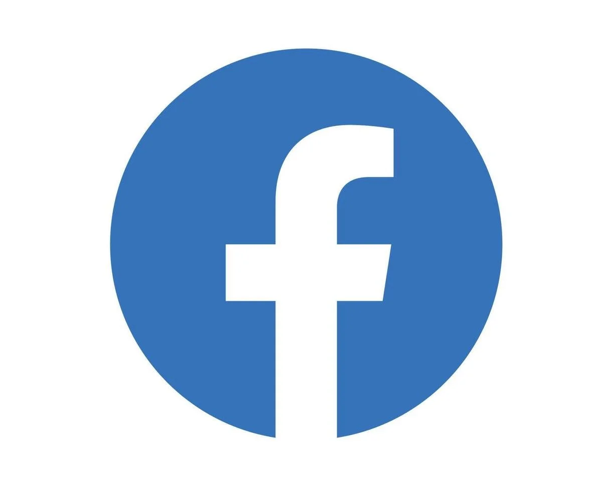 Facebook logo with a blue circle and white 'f' in the center.