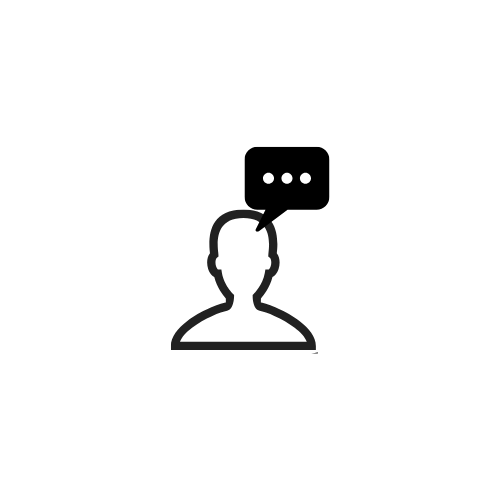 Black silhouette outline of a person's bust and shoulders on a white background.