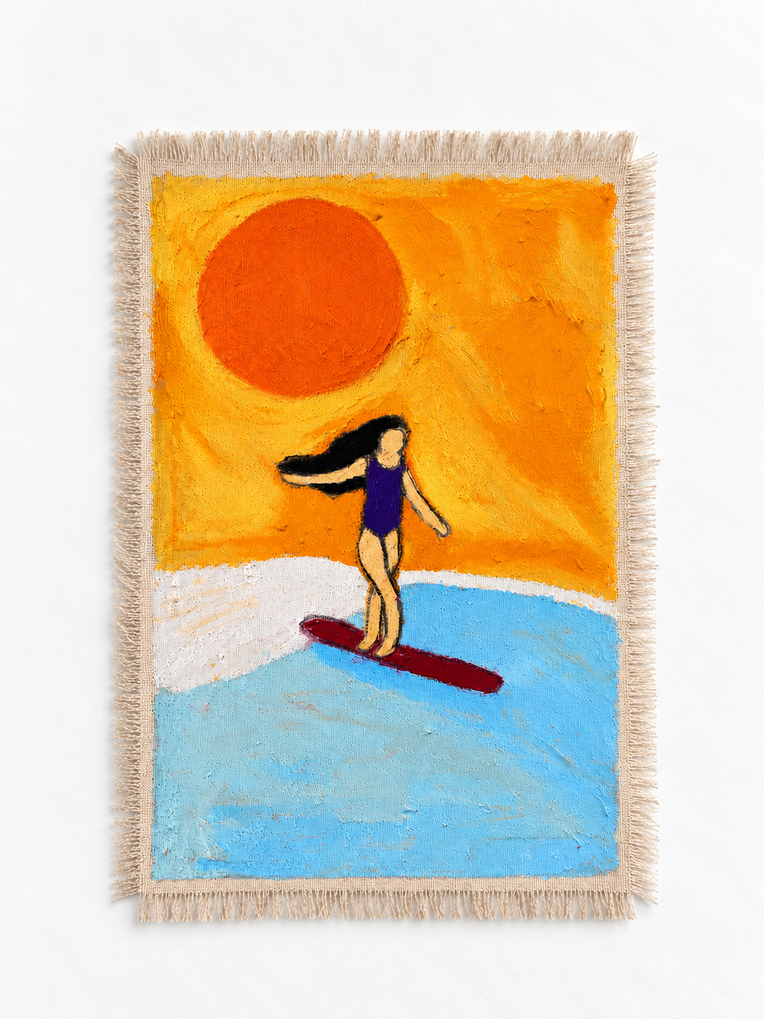 Textile Gemälde mit Surferin am Meer.png