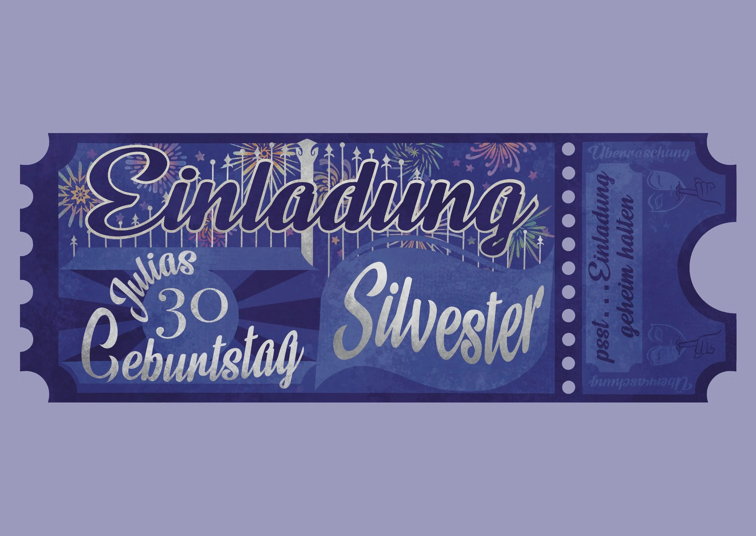 Einladung Ticket. 
Schlagworte: Vintage, Jahrmarkt, Feuerwerk.
Sep. 2023. 