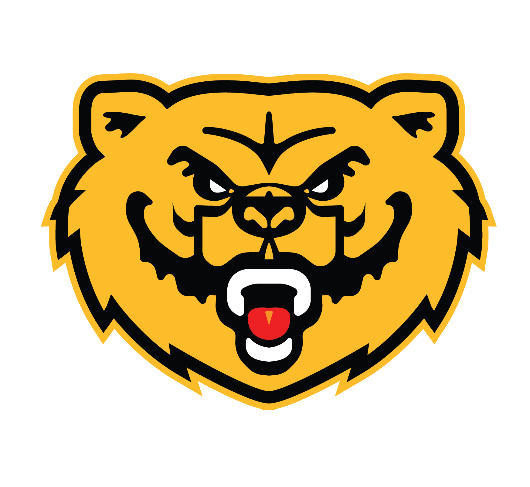 A fierce, stylized tiger head logo with a black background, yellow face, black stripes, white teeth, and a red tongue.