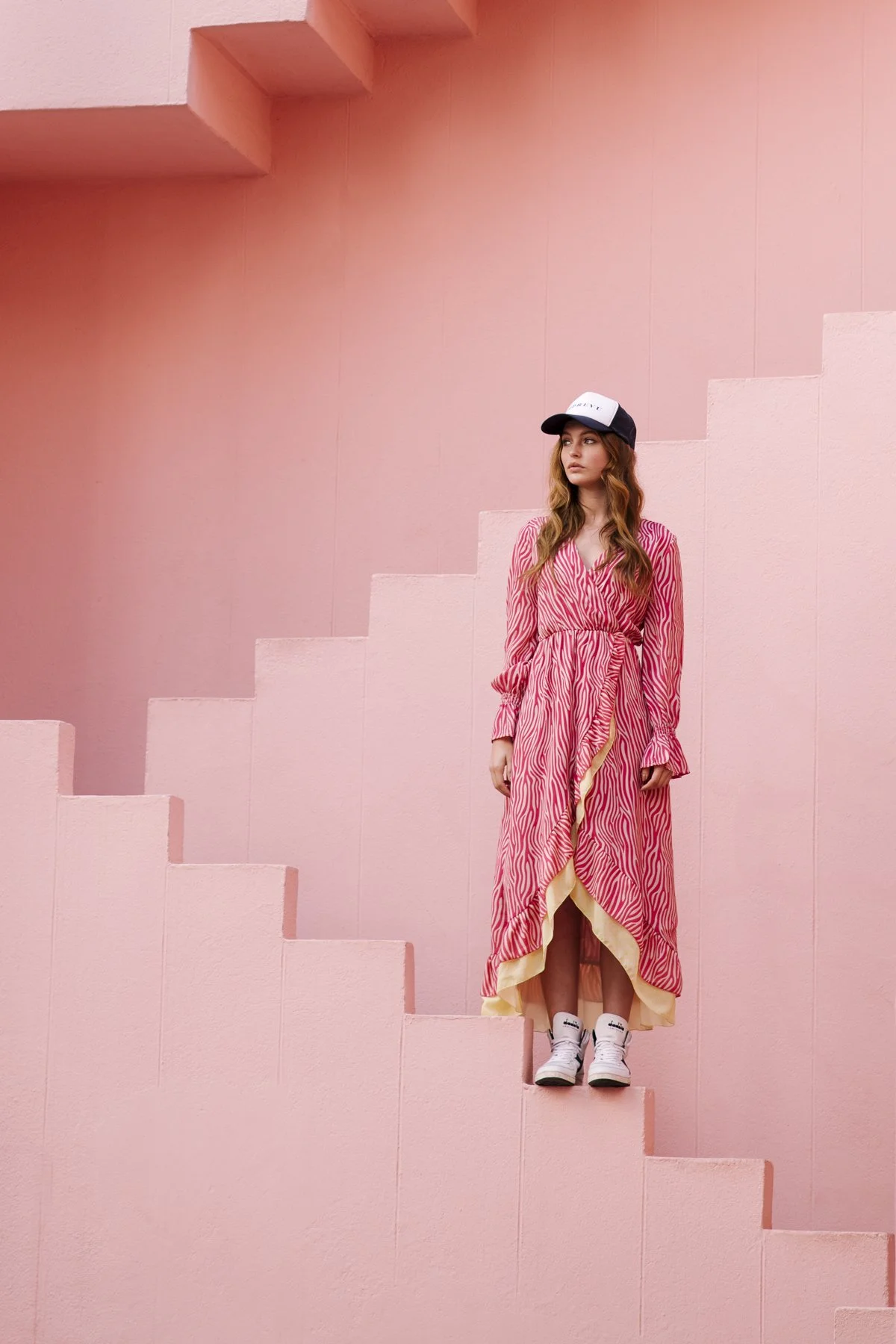 fashion portrait photography Elodie Timmermans muralla roja  pink bibbi pebbles bibbi van der mark editorial diadora