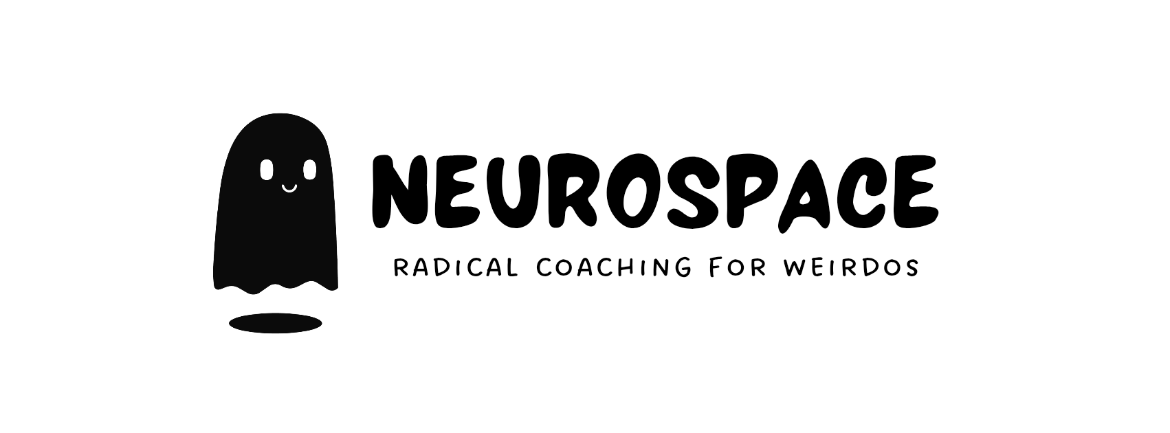 Cute cartoon ghost with a smiling face, surrounded by a black background.