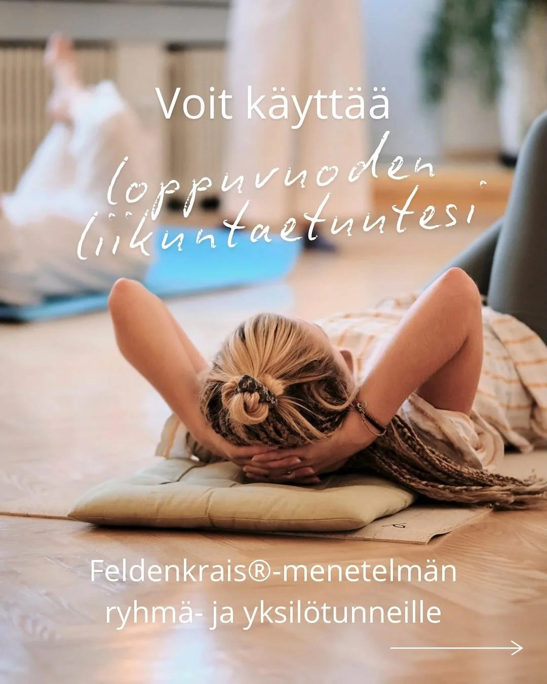 Muista hy&ouml;dynt&auml;&auml; loppuvuoden liikuntaetuutesi ✨

Voit k&auml;ytt&auml;&auml; liikuntaetuutesi my&ouml;s Feldenkrais-menetelm&auml;n ryhm&auml;- ja yksil&ouml;tunneilleni 🤍

Palveluihini k&auml;y mobiilissa toimivat liikuntaetuudet: ep