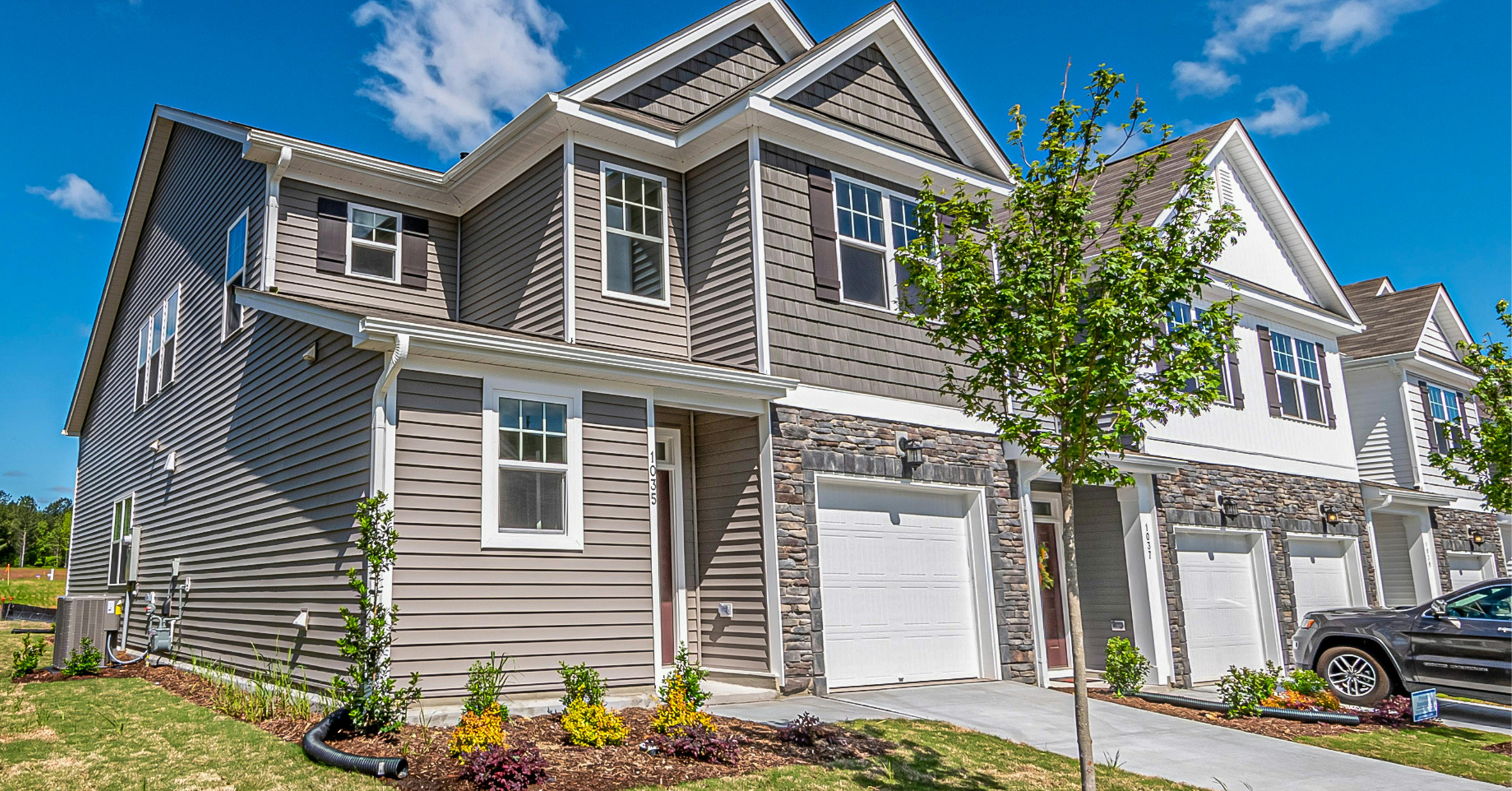 A townhome with beautiful siding in the midwest.