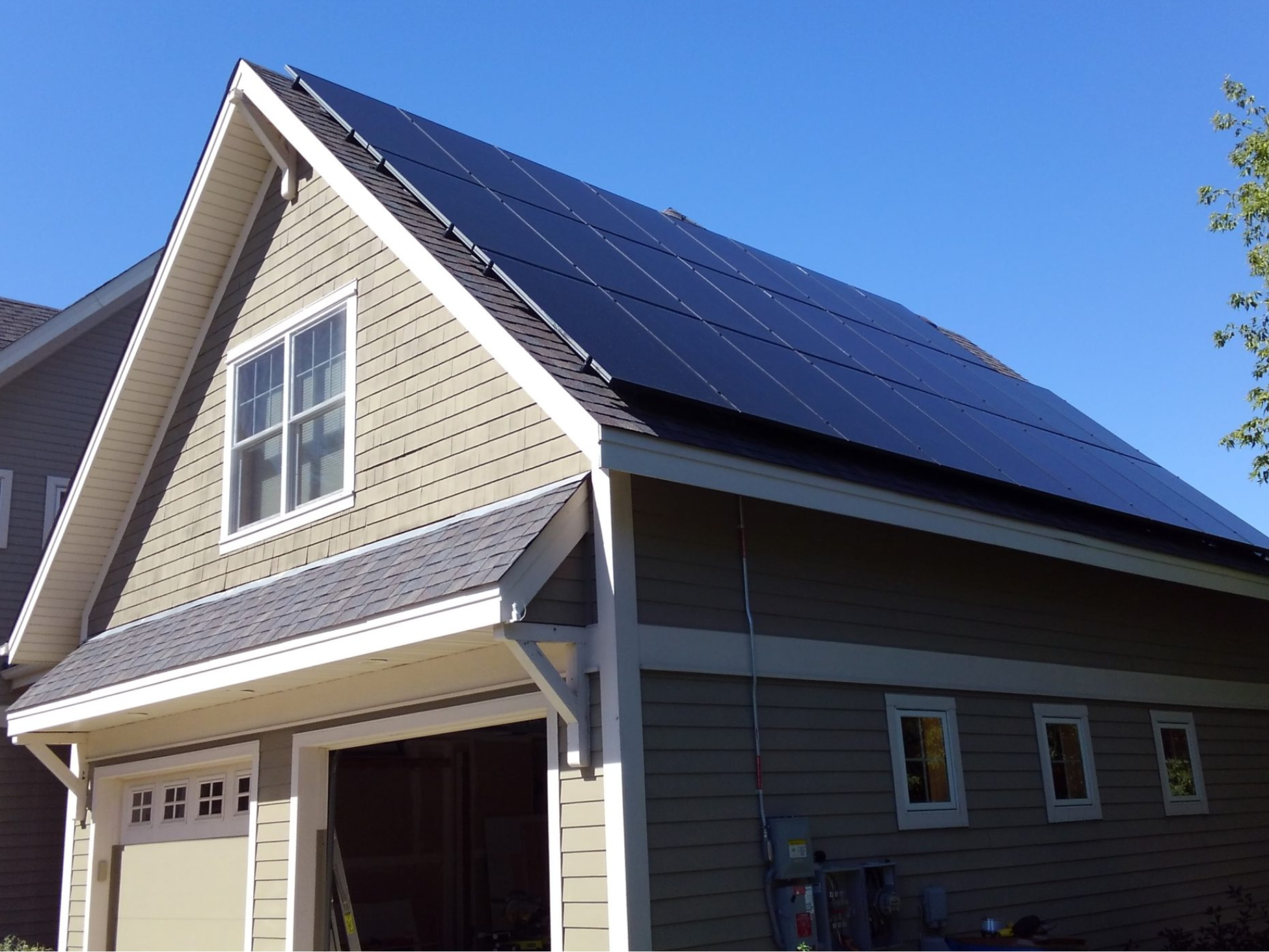 Solar panels have been installed on this home for green energy.