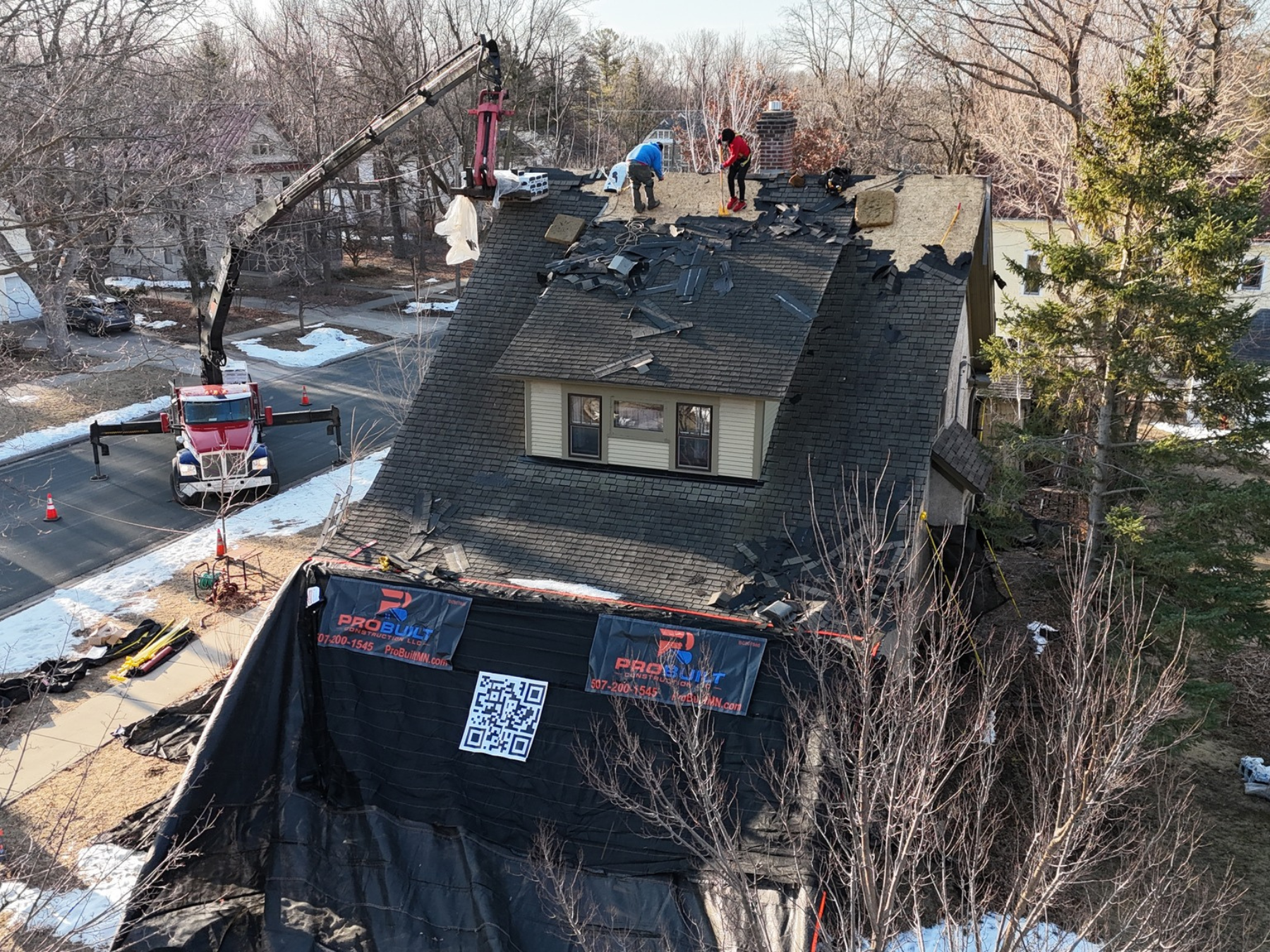 Drone view of a roof replacement on a Minnesota home.