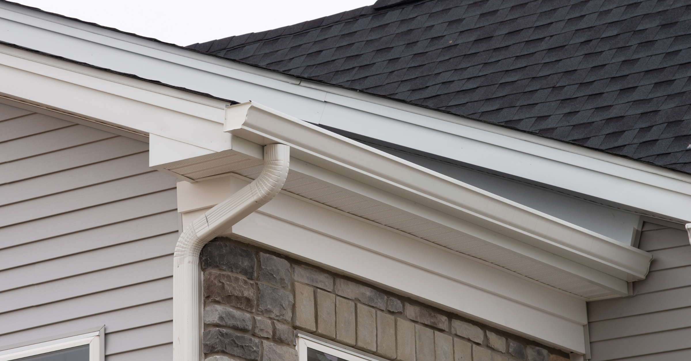This roofline image includes gutters to protect the home's foundation.