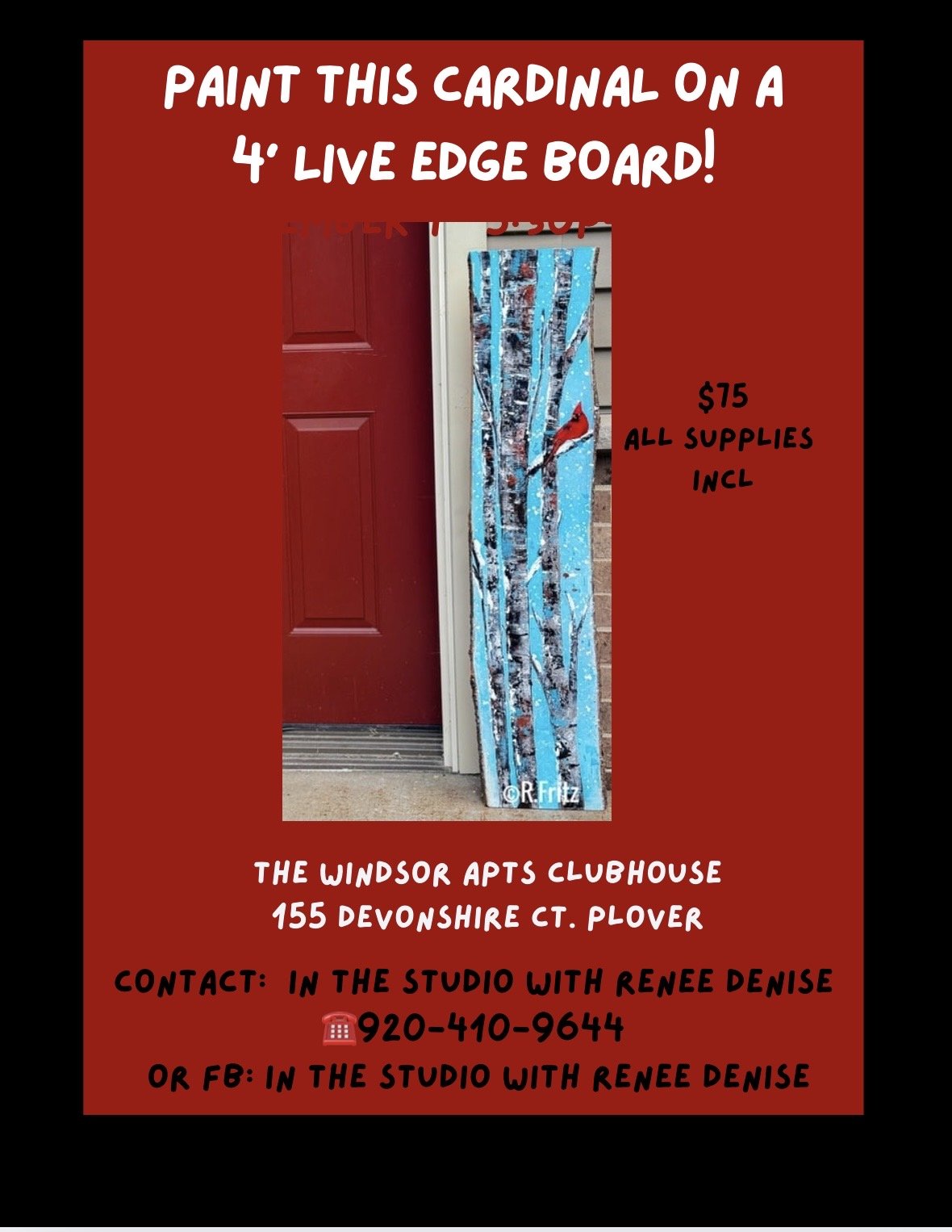Paint a cardinal on a Live edge board at Sunset Point Winery!