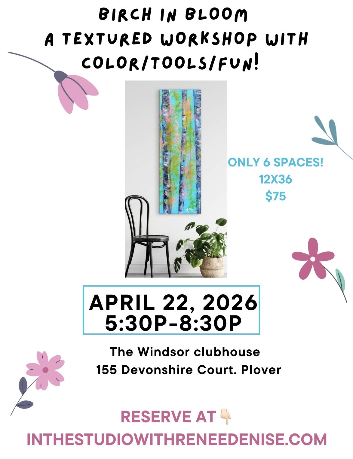 Birch in bloom. A textured workshop with color/tools/fun