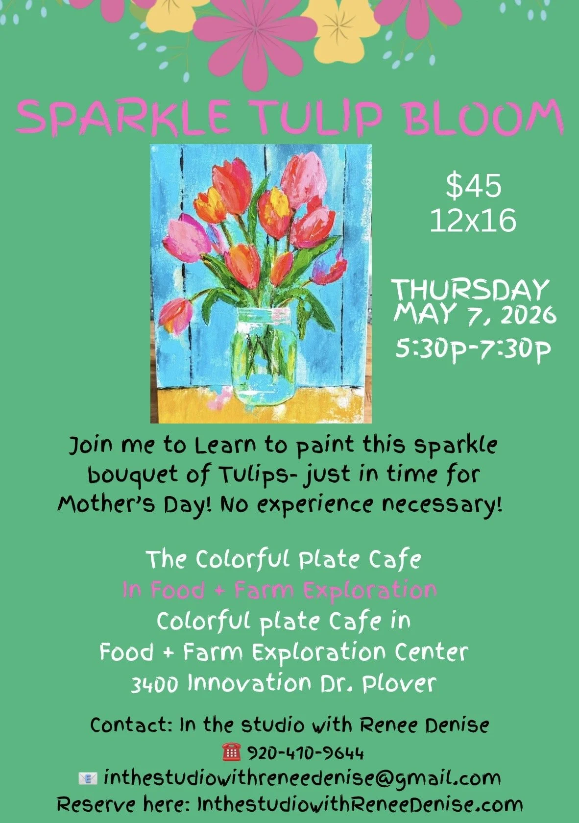 Let’s paint a sparkle tulip bloom painting at Colorful Plate Cafe'!