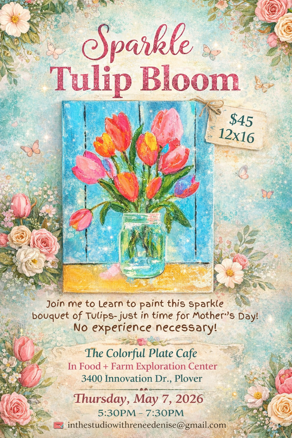 Let’s paint a sparkle tulip bloom painting at Colorful Plate Cafe'!