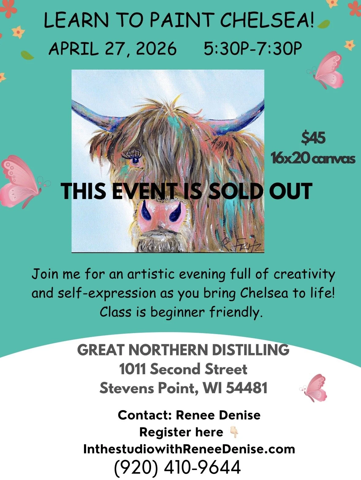 Learn to paint Chelsea the colorful highland at Great Northern Distilling!