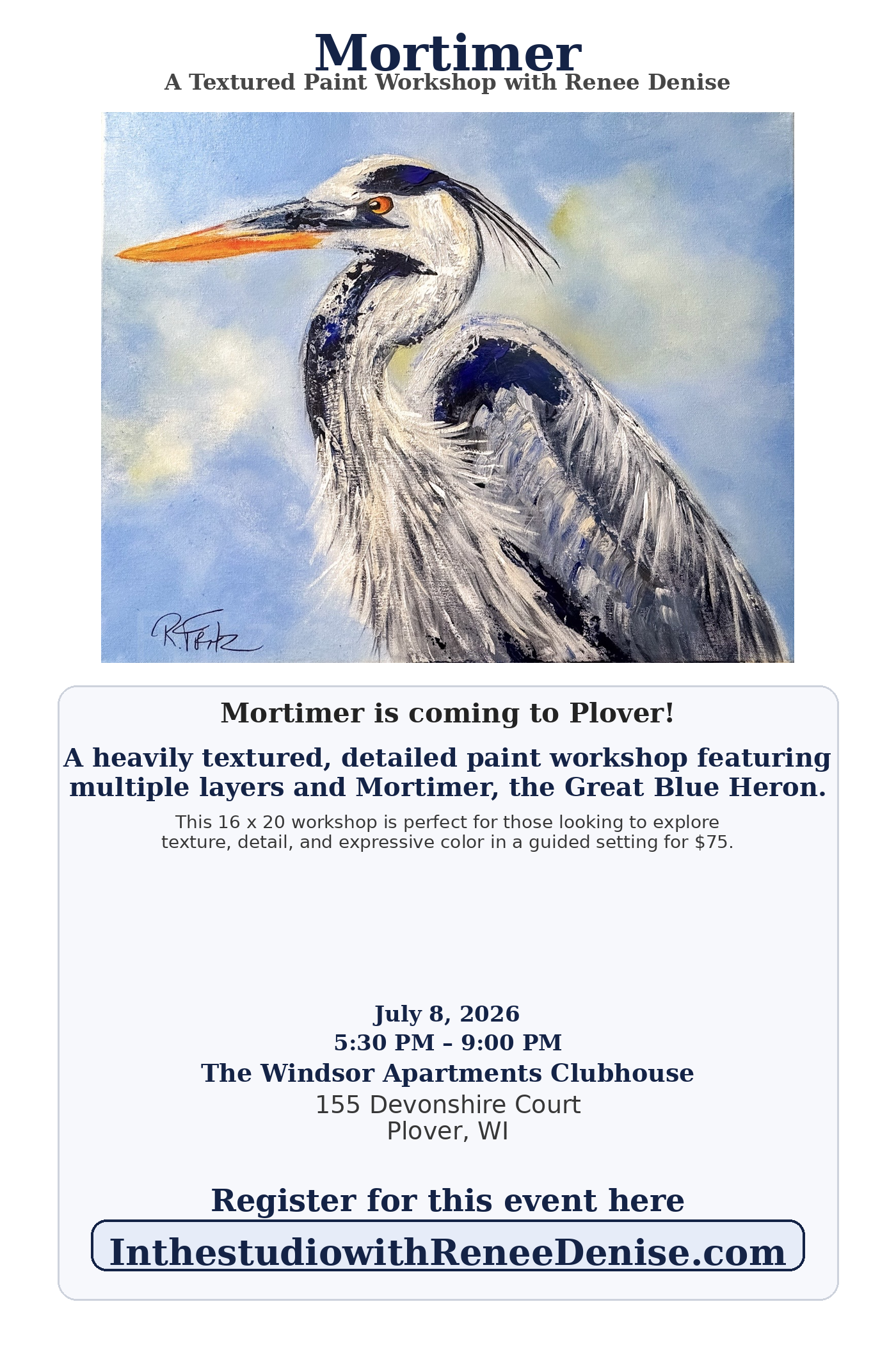 Mortimer- a textured workshop painting a Great Blue Heron.