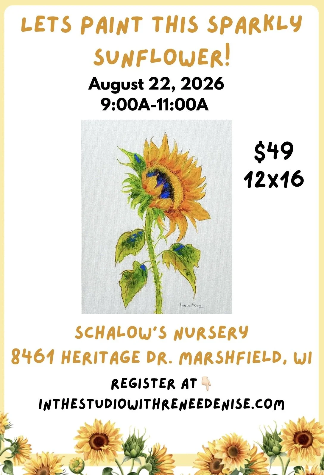 Let’s paint a sparkly sunflower at Schalow’s!