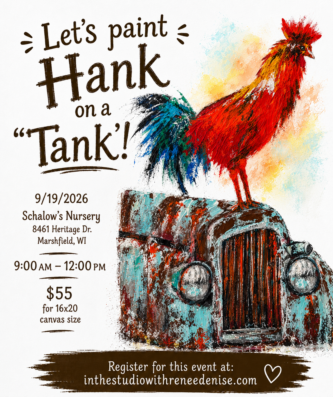 Let’s paint Rooster Hank on a tank at Schalow’s Nursery!