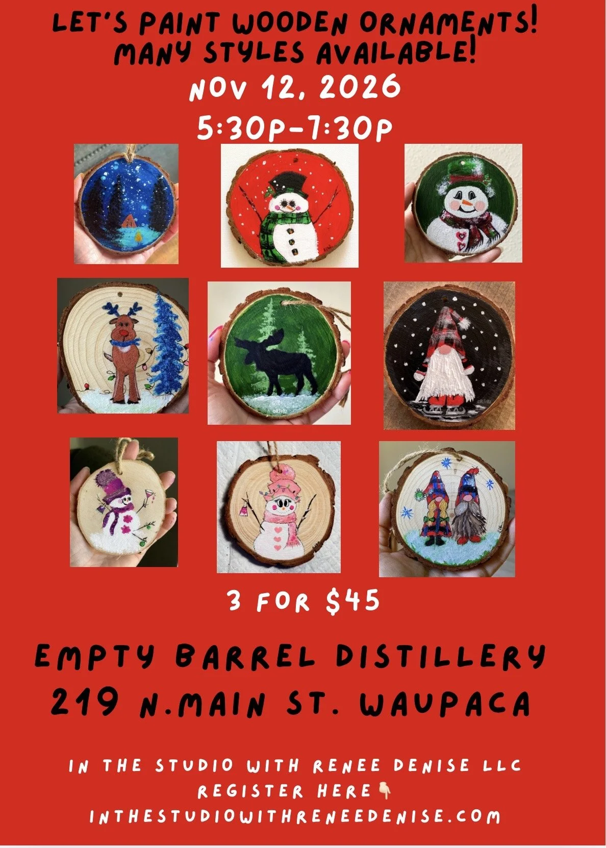 Empty Barrell Distillery- Let’s paint wood ornaments!