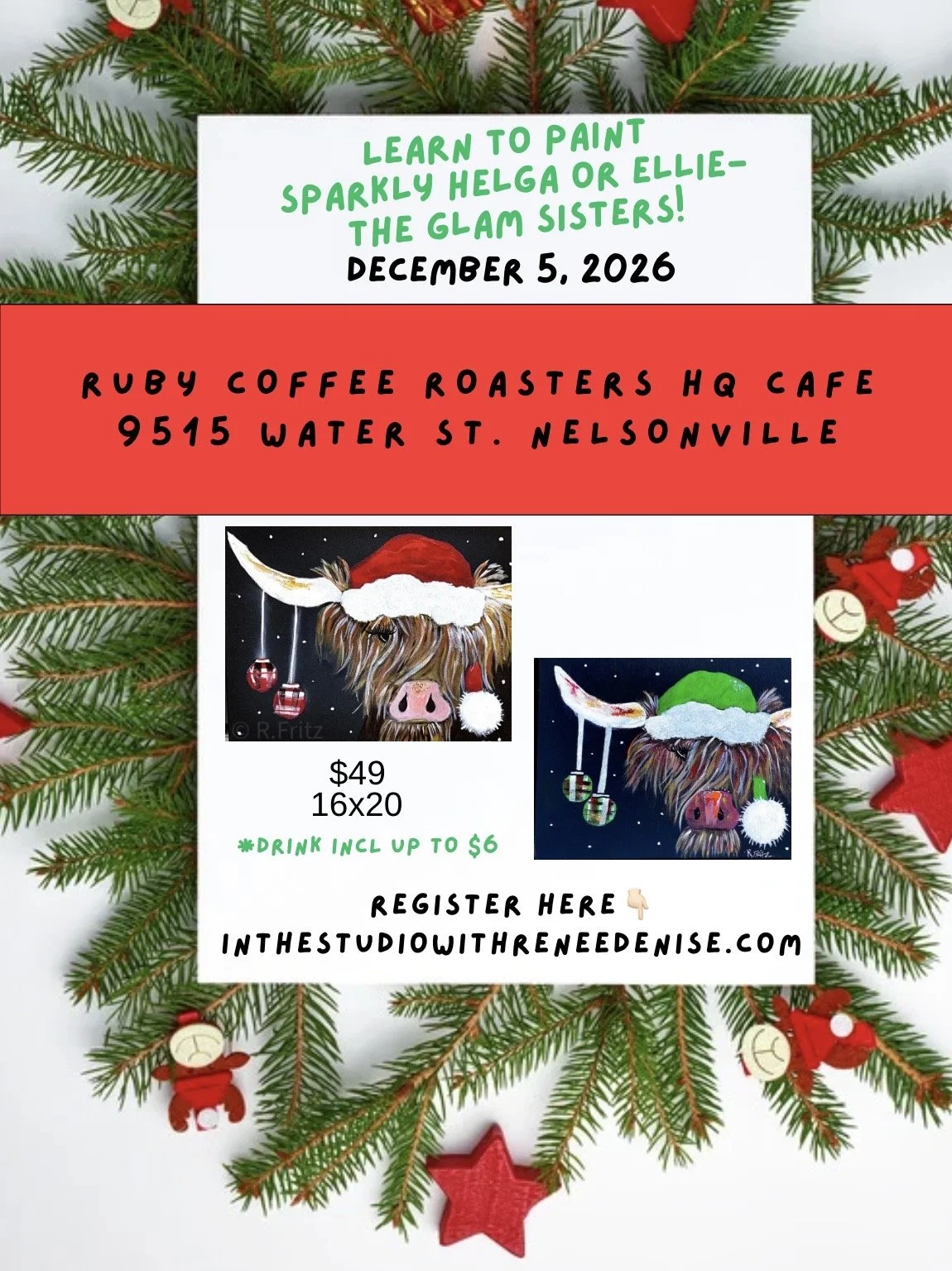 Learn to paint sparkly Helga &amp; Ellie- the glam sister cows at Ruby Coffee in Nelsonville!