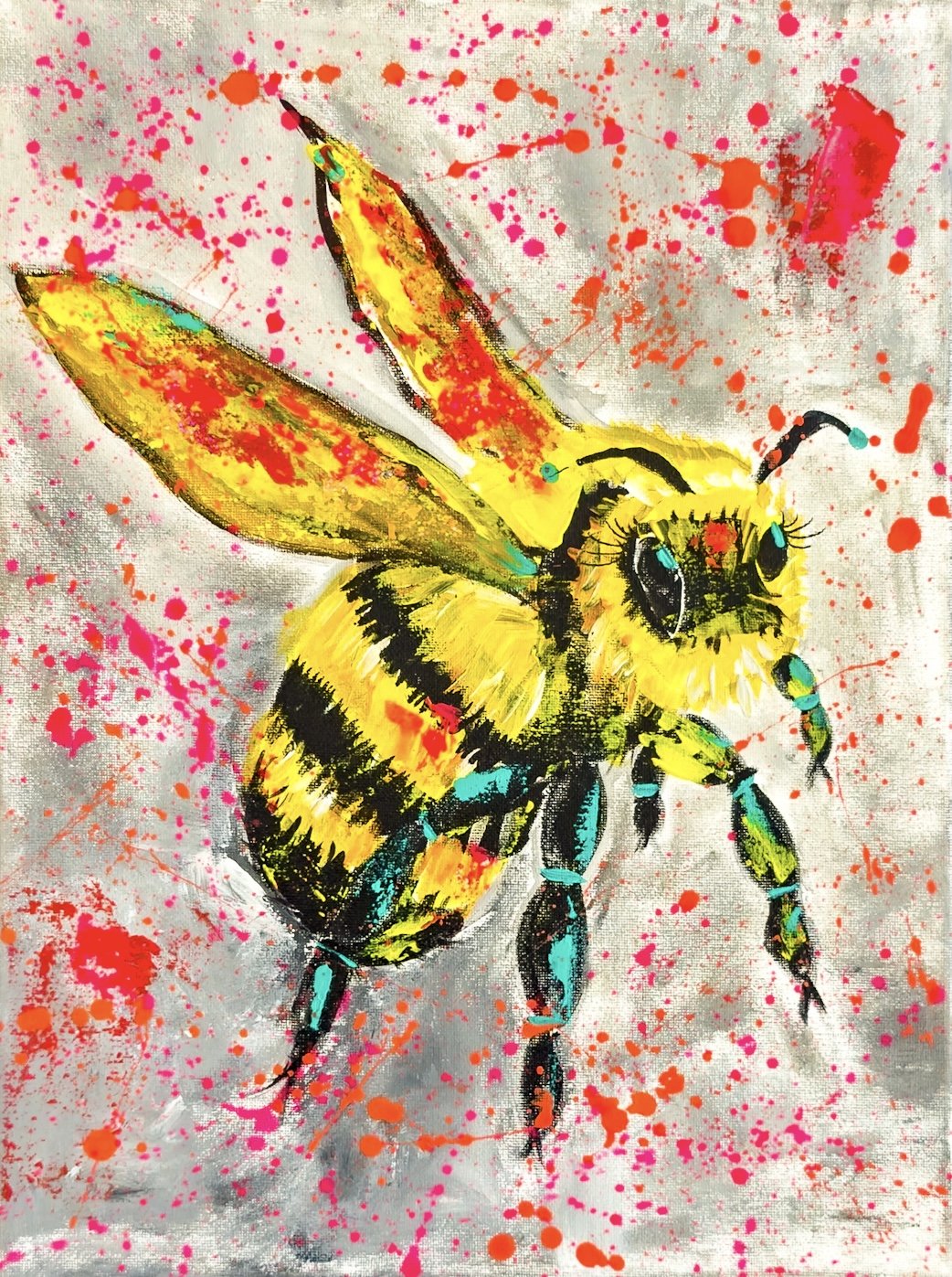 Hot pink bee. 12x16. $195
