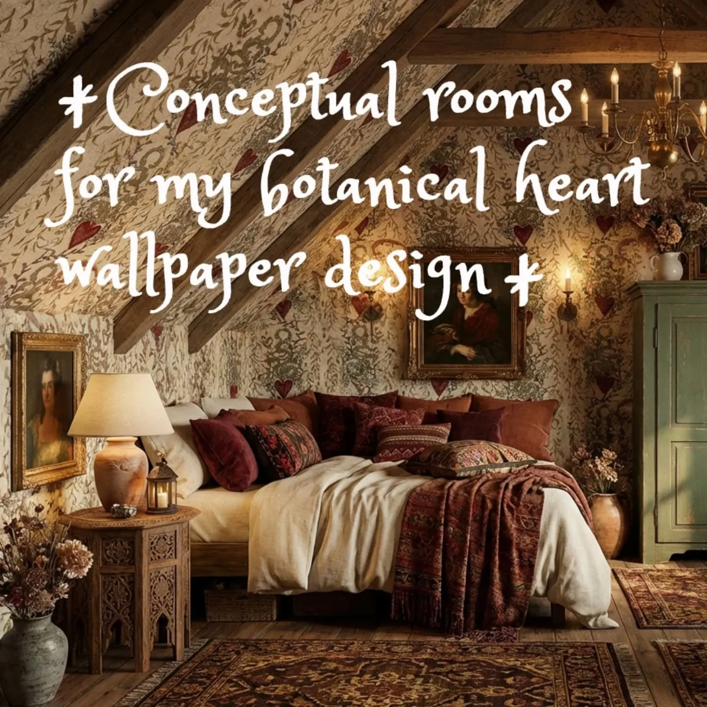 I created some conceptual rooms for my botanical heart wallpaper design &hearts;️🌿. 
I would love to curl up in any one of these rooms on this chilly day, with a book and hot cup of Earl Grey.

Which is your favourite?