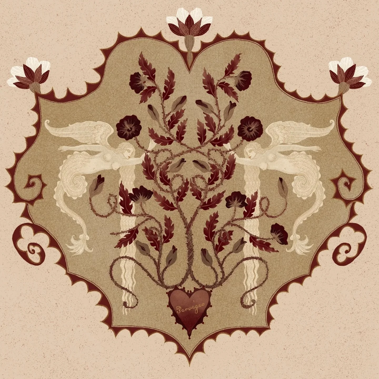 Inspired in part by the decorations I saw while wandering the streets of fair Verona, and also by some of the symmetrical botanic watercolour paintings from my sketchbook. 

I always have several personal illustrative projects on the go that I like t