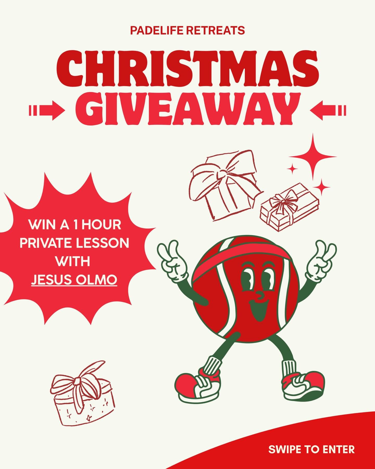 🎄 CHRISTMAS GIVEAWAY ❤️
Win a private 1-hour padel lesson with our brilliant coach @jesus.olmo.padel ✨One lucky winner will take home this amazing prize.

How to enter:
1️⃣ Follow us
2️⃣ Tag 1-3 friends you would love to bring on a retreat
3️⃣ Join 