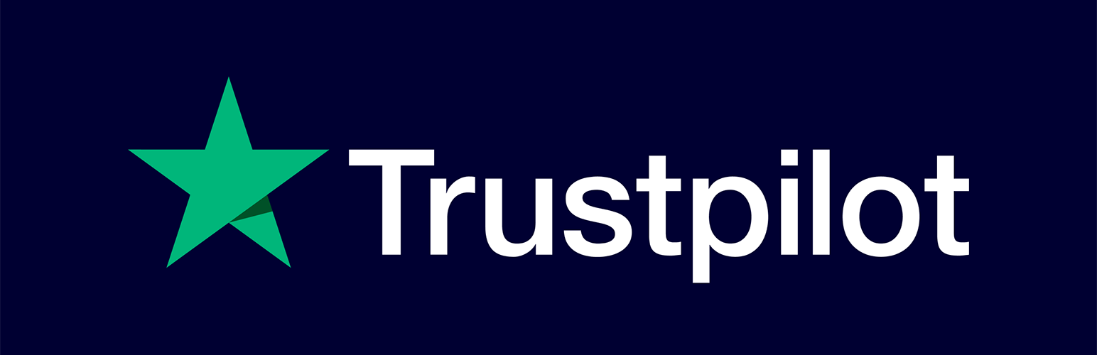 Trustpilot logo with a green star and the word 'Trustpilot' in white text on a dark background.