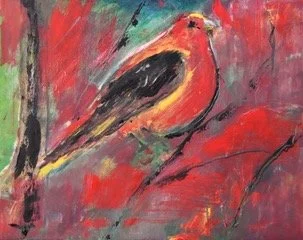 Black Winged Red Bird 16X20