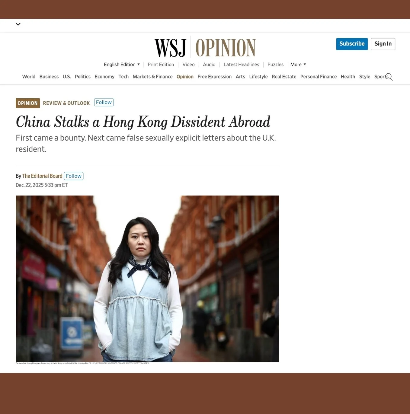 China Stalks a Hong Kong Dissident Abroad