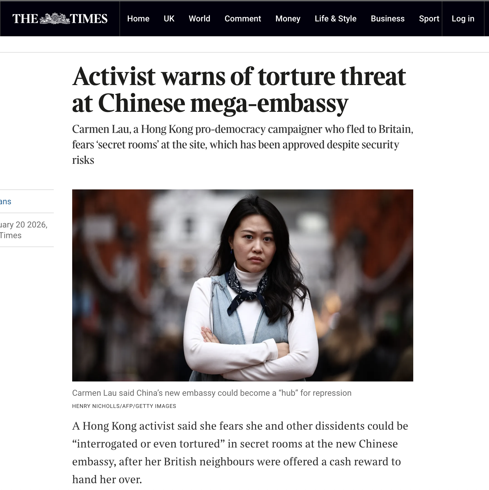 Activist warns of torture threat at Chinese mega-embassy