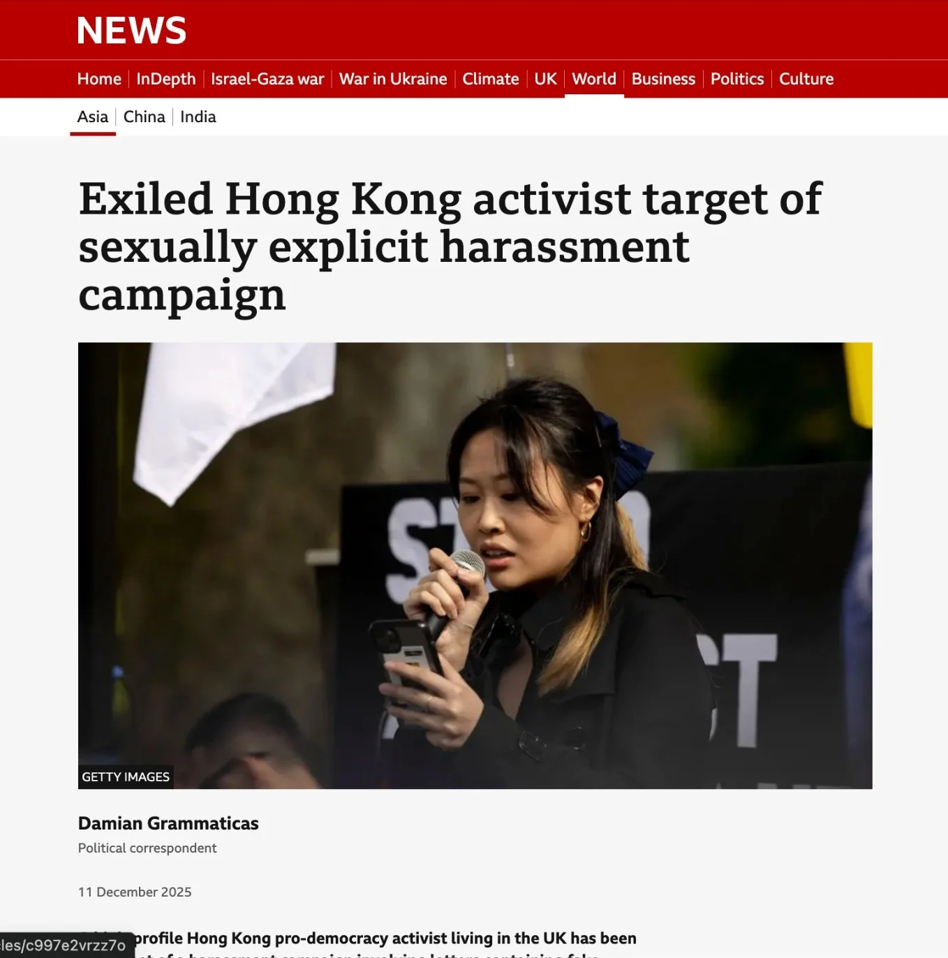 Exiled Hong Kong activist target of sexually explicit harassment campaign