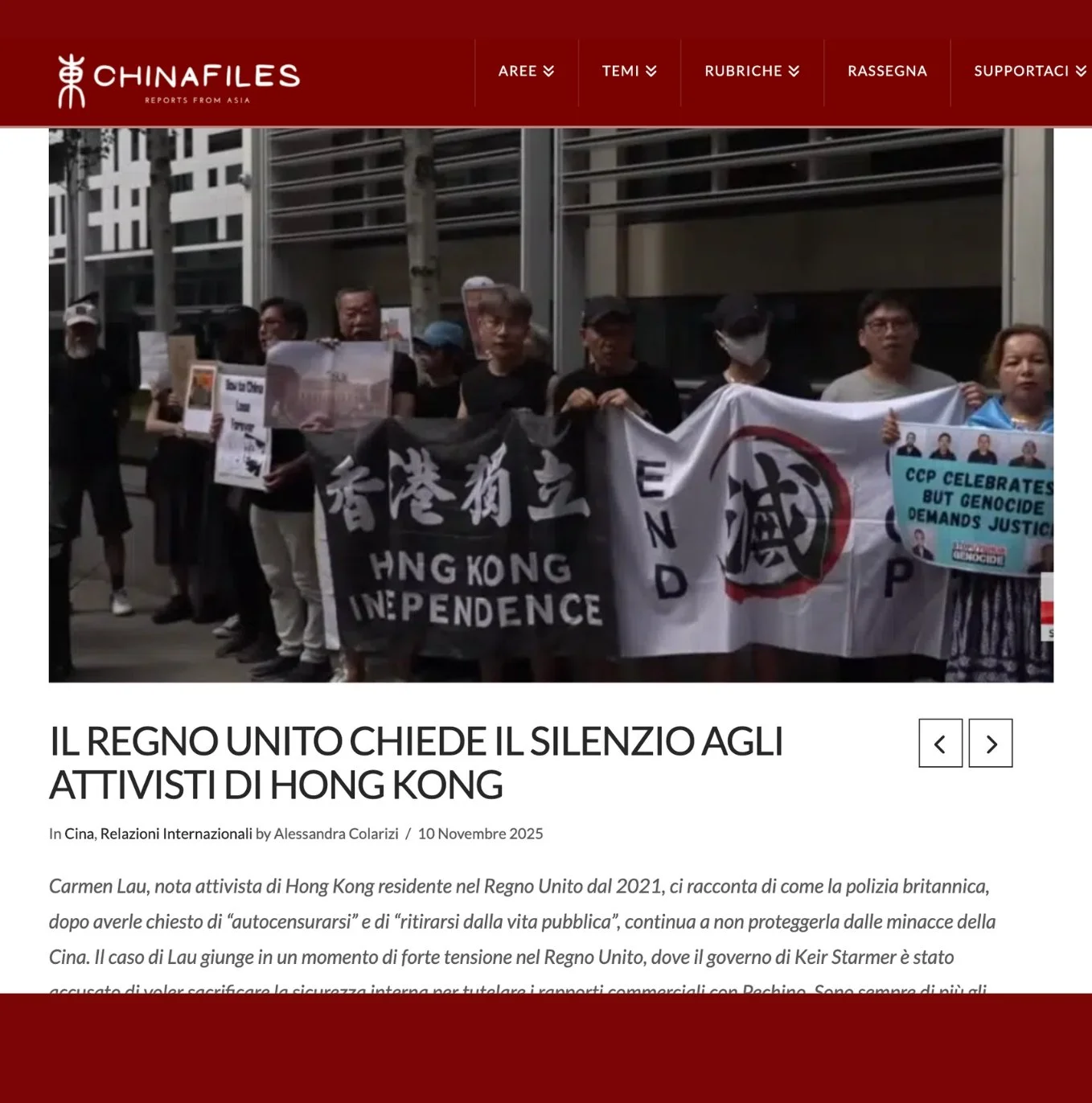 Il Regno Unito chiede il silenzio agli attivisti di Hong Kong