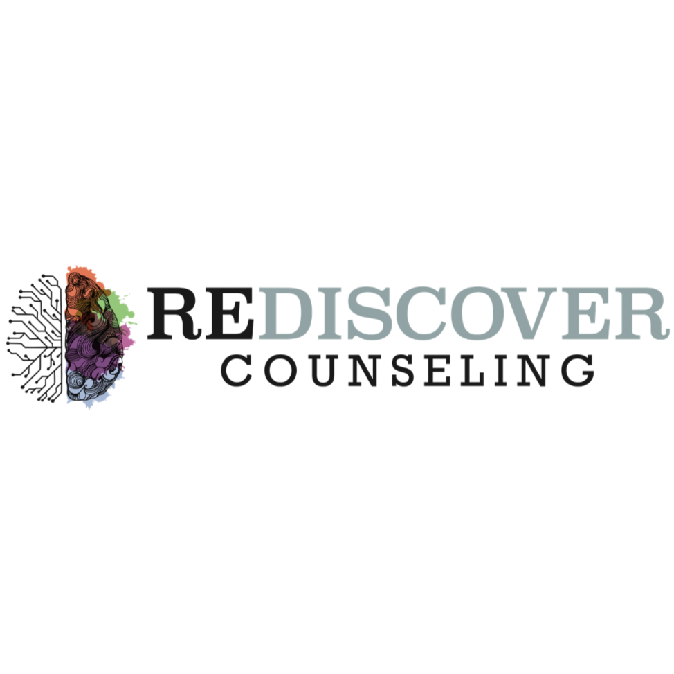Logo for Red Discover Counseling featuring a colorful abstract brain icon and the company name in modern font.