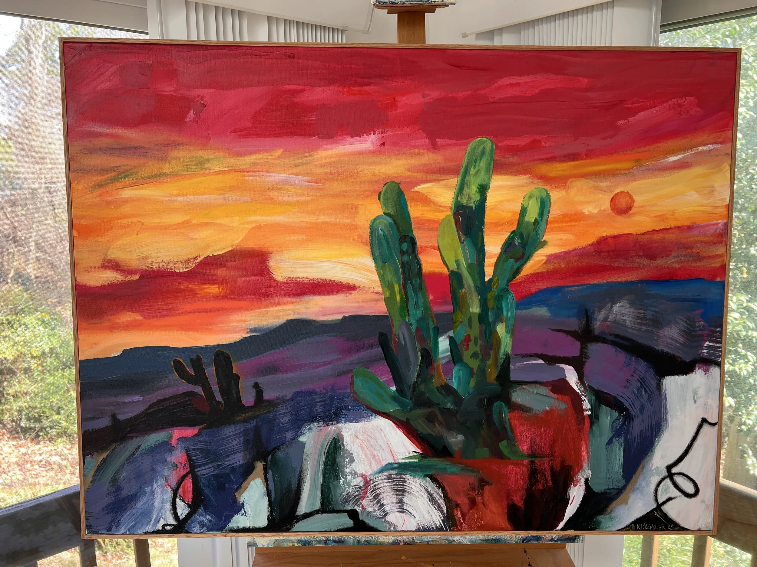 "Signed over to the heat"

42 in x 24 in / 106 x 61 cm

Acrylic on stretched canvas, handmade red oak frame.