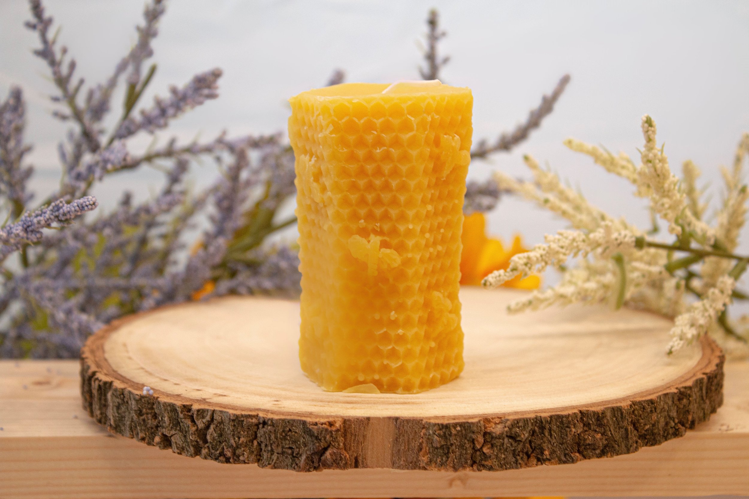 Pure Beeswax Hexagonal Candle with Flowers