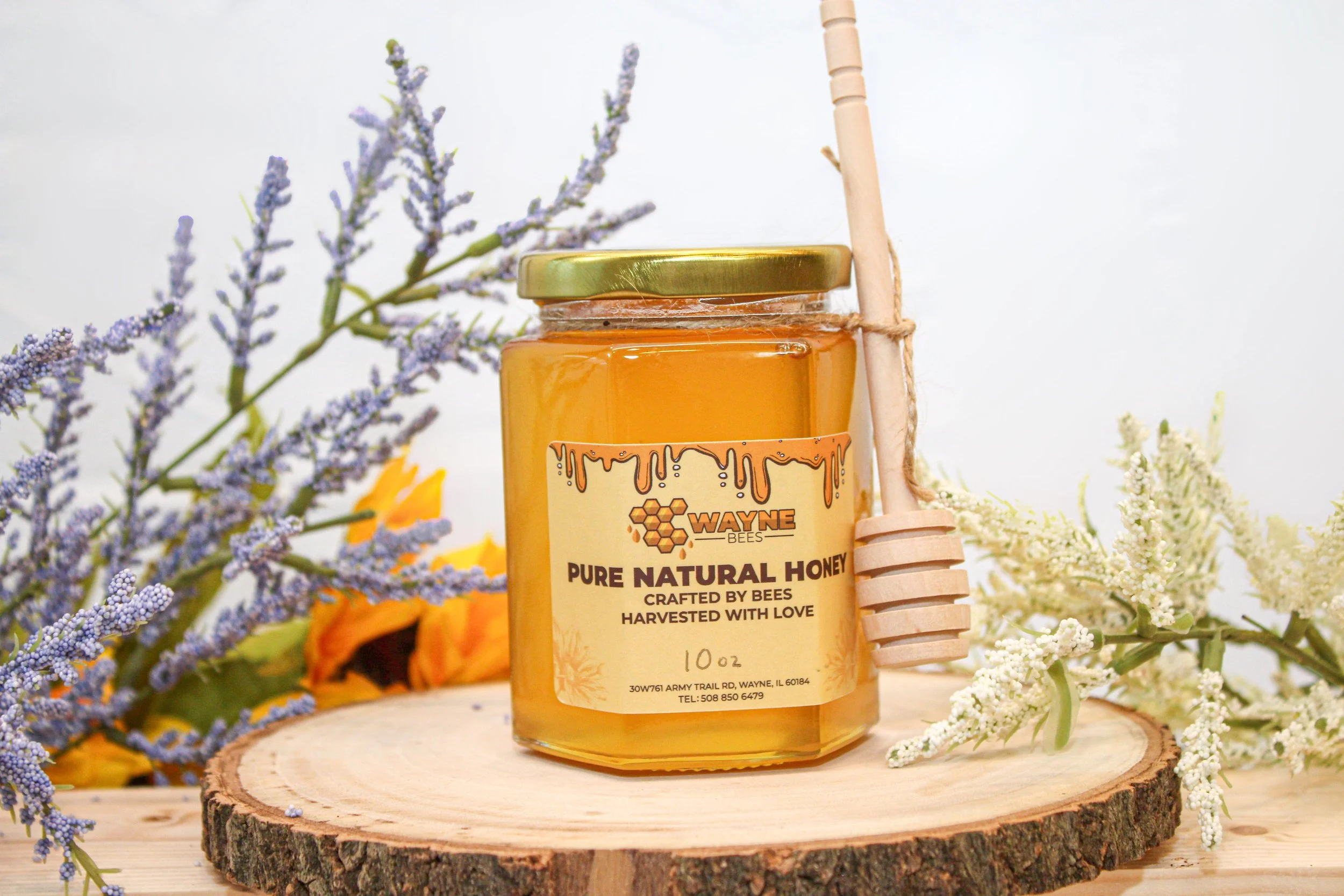 10oz Honey Hexagon Jar with Stirrer