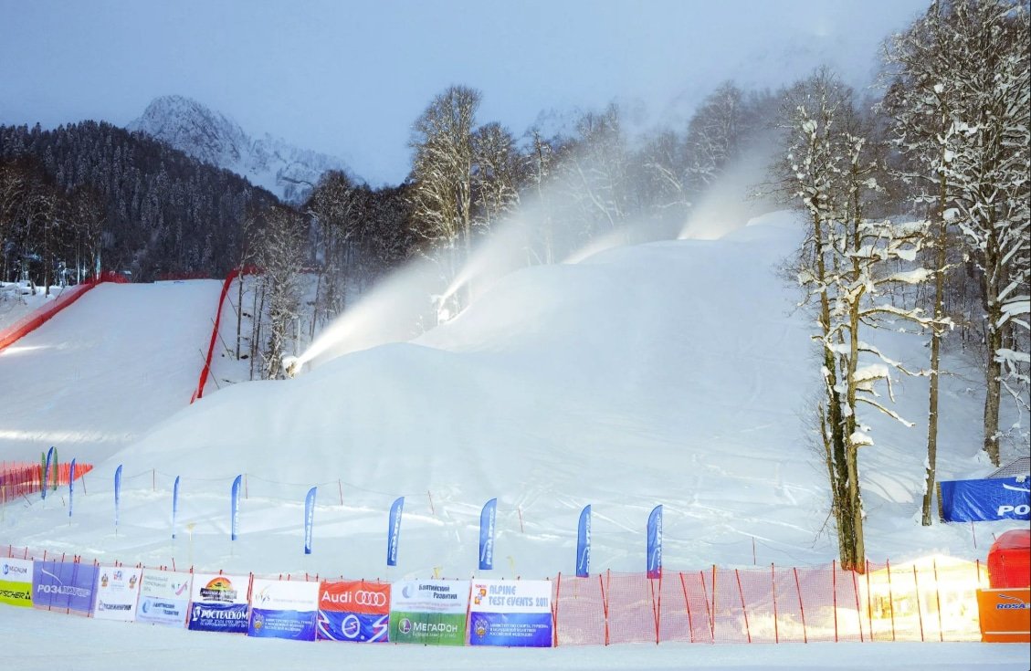 SMI snowmakers snowmaking system at Rosa Khutor resort during the 2014 Sochi Olympics
