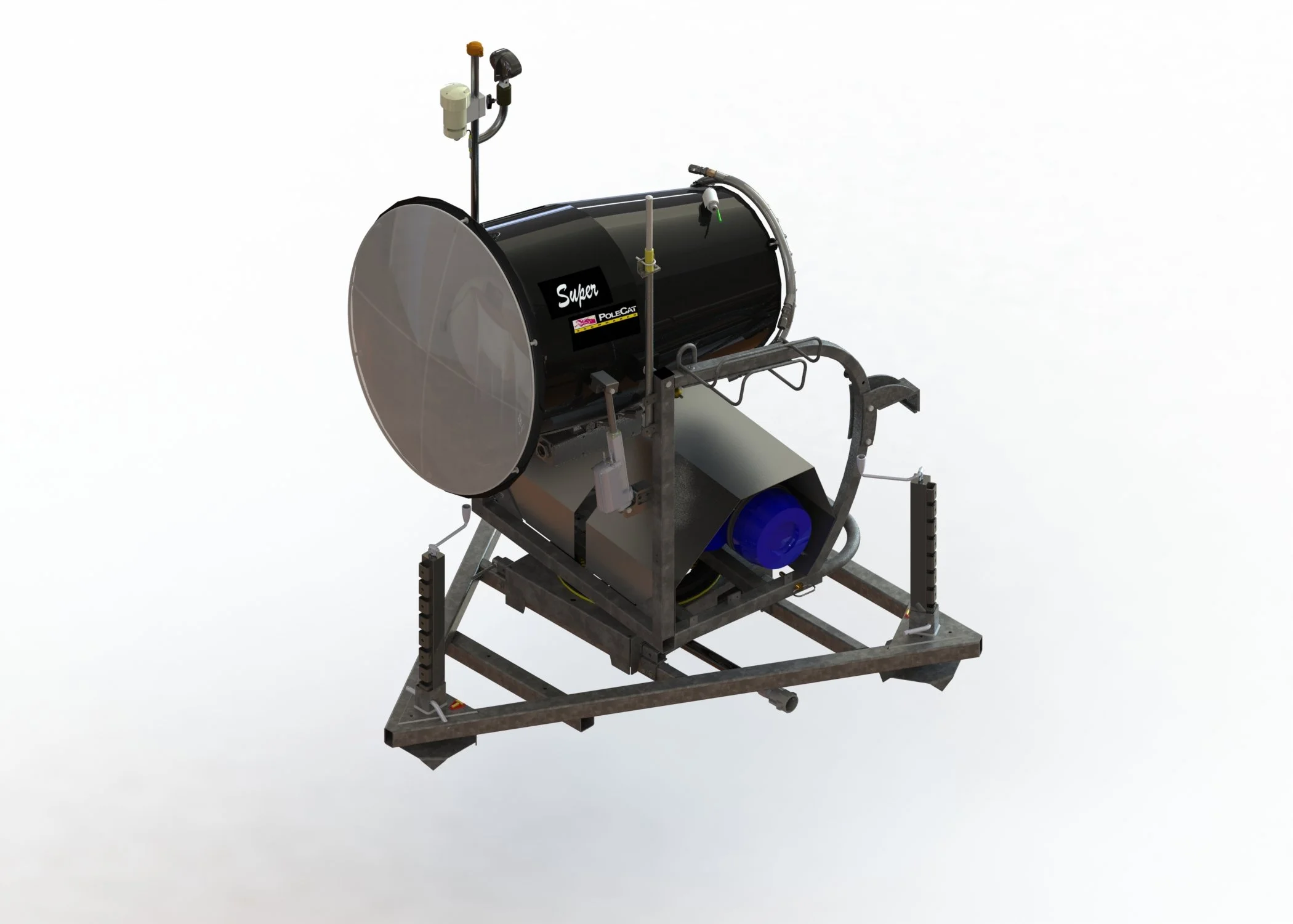 Rendering of an SMI Omni chassis with a delta carriage. Featuring an SMI Super Polecat snowmaker.