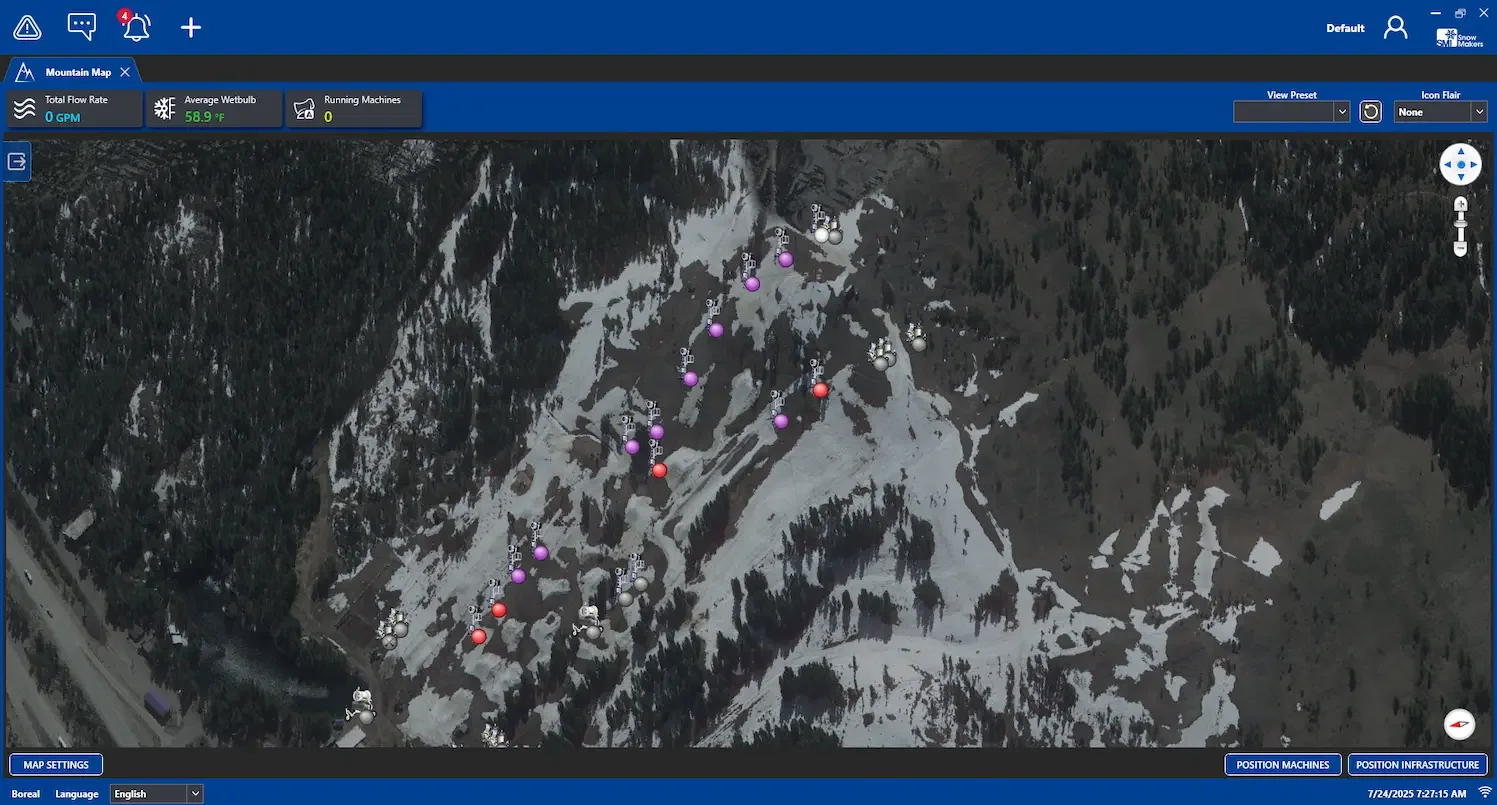 SmartSnow7 Mountain Map with Equipment Placement
