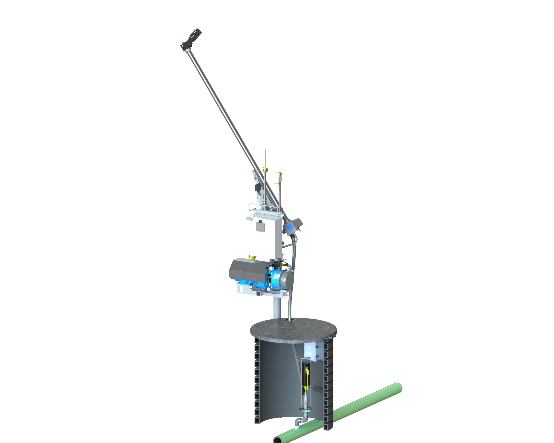 Rendering of an SMI Grizzly snowmaking stick with an automated on-board compressor configuration.