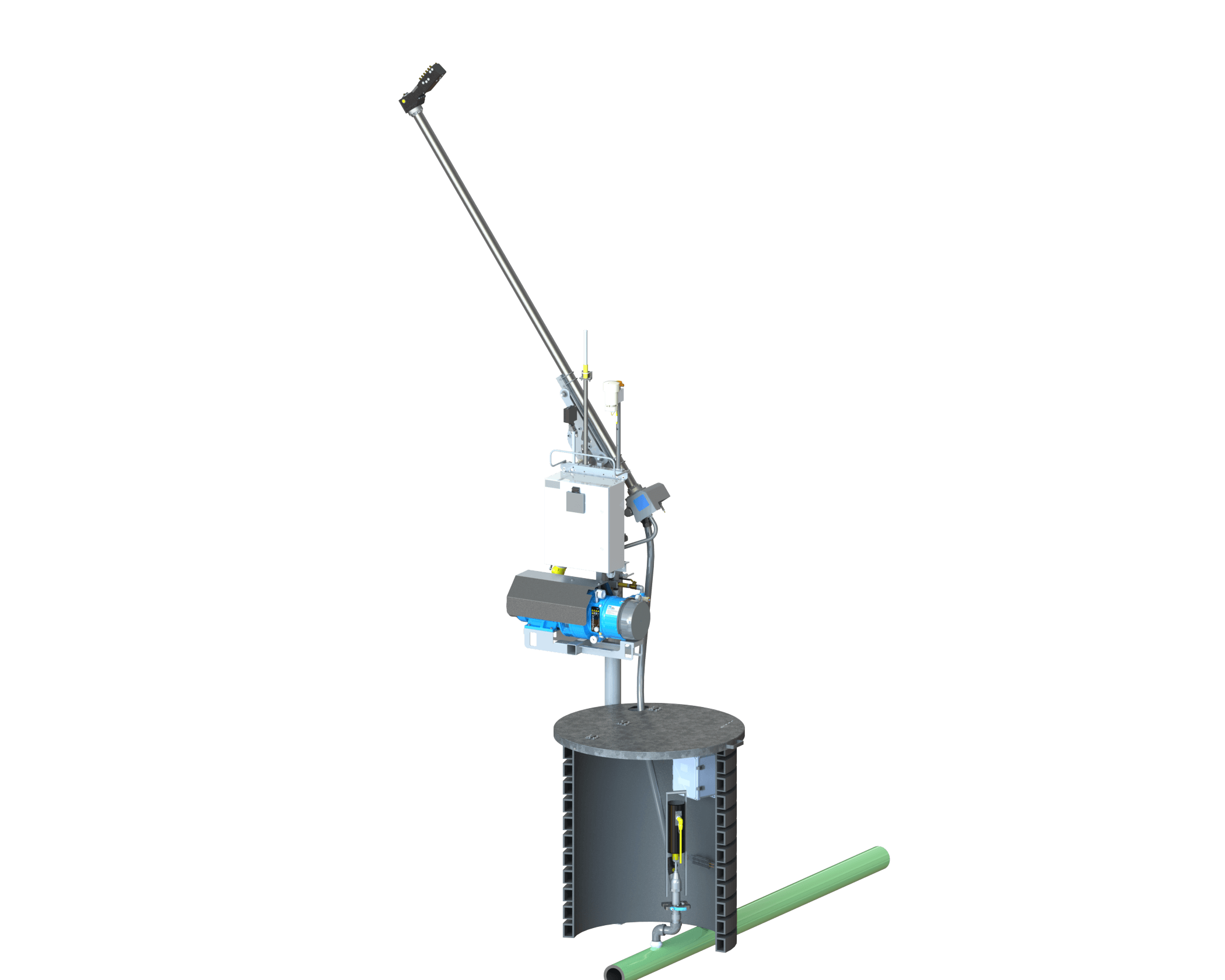 Rendering of an SMI Grizzly snowmaking stick with an automated on-board compressor configuration.