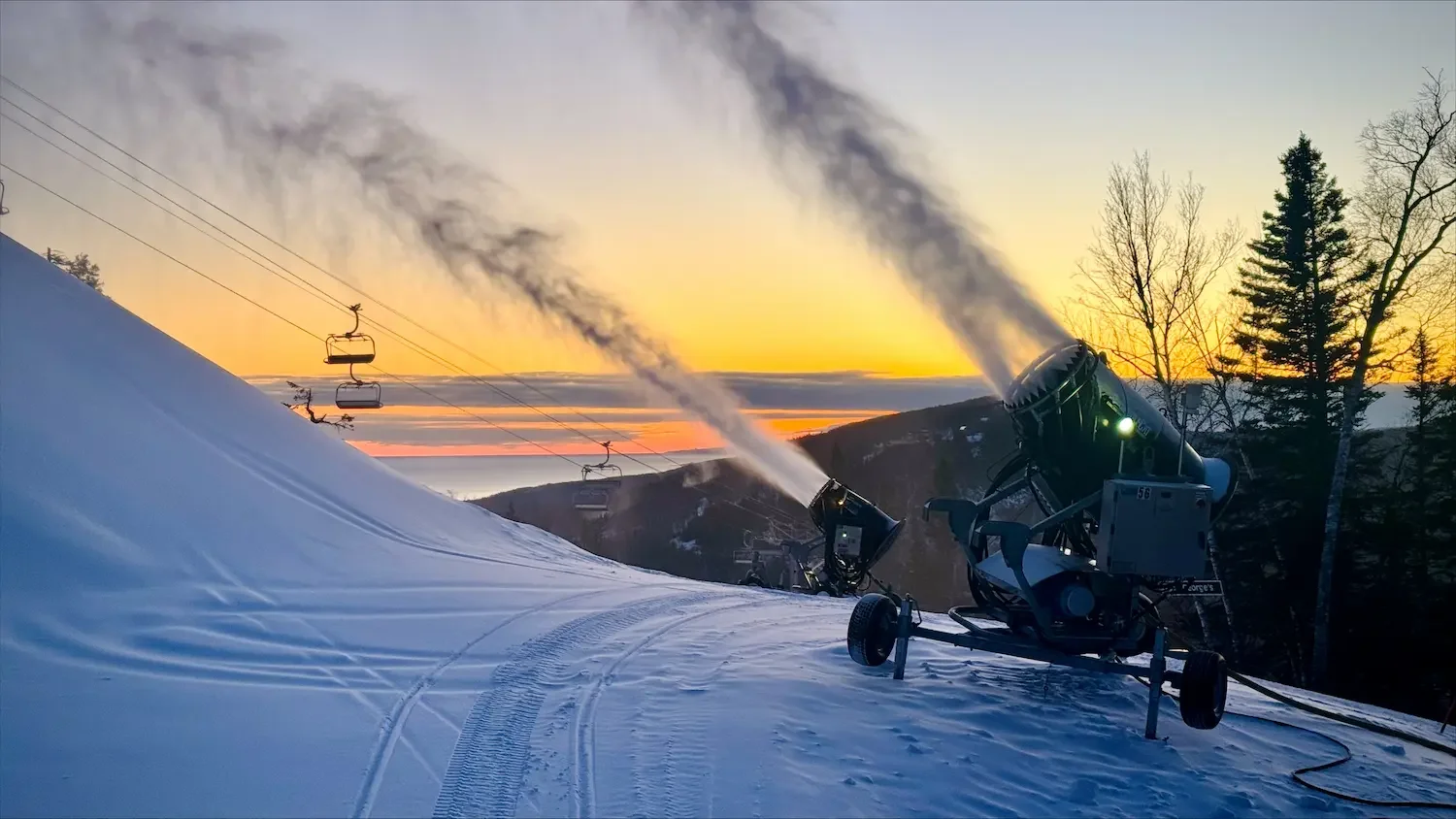 Super Polecats on carriages making snow