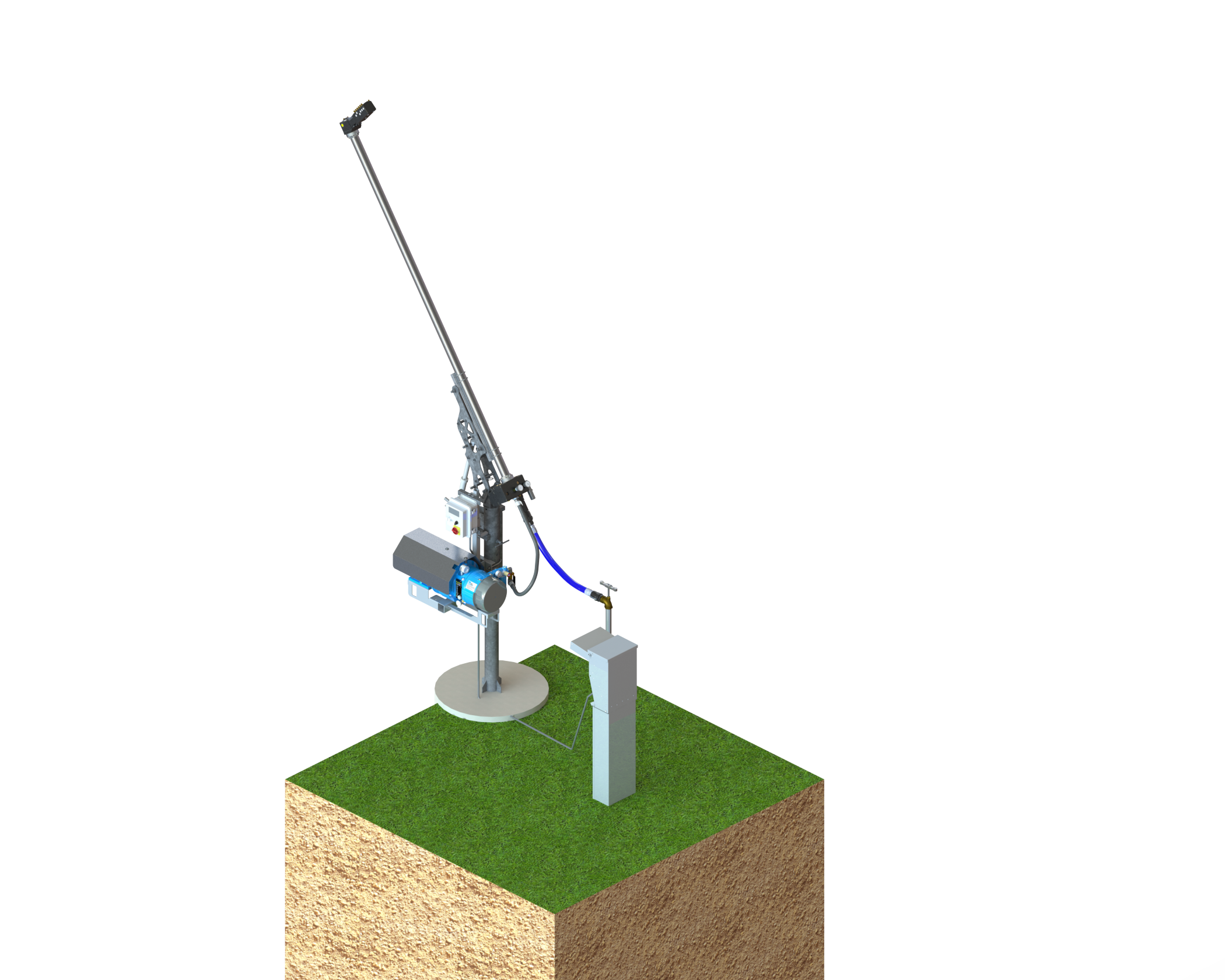 Rendering of an SMI Grizzly snowmaking stick manual operation on board compressor configuration.